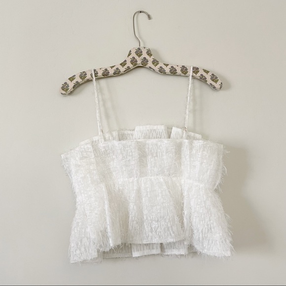 Zara White Crop Top Textured Fringe Top - Picture 6 of 16